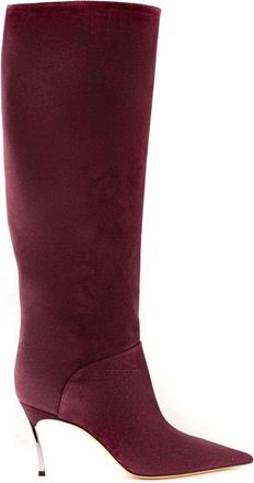 Casadei Robijnrode Su&egrave;de Kniehoge Blade Laarzen - Dames - Laarzen met Hak - Rood - 38 EU - Su&egrave;de - Schoenen