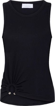 Paco Rabanne asymmetric gathered-detail tank top - women - Cotton/Elastane - 40 - Black
