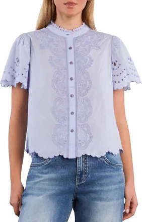Wash Lab Denim Sweet Lace Trim Cotton Blend Top in Purple Heather at Nordstrom, Size X-Small