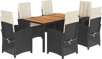 vidaXL Set De Comedor De Jard&iacute;n 7 Pzas Y Cojines Rat&aacute;n Sint&eacute;tico Negro Vidaxl