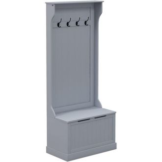HOMCOM Homcom - Appendiabiti da Ingresso con 4 Ganci e Panca Contenitore in Legno Grigio