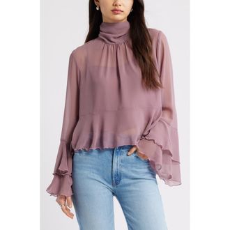Open Edit High Neck Chiffon Top in Purple Wistful at Nordstrom, Size Xx-Small