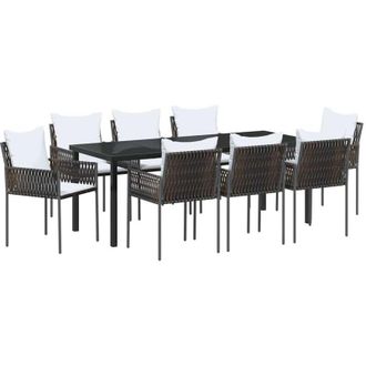 vidaXL Conjunto De Comedor De Jard&iacute;n 9 Pcs Marr&oacute;n Y Negro Vidaxl
