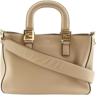 Fendi Pre-owned FF Tote Kleine Kalfsleren Handtas - Dames - Vintage Handtas - Beige - ONE Size - Leer - Vintage