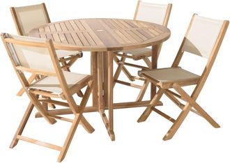 Macabane Conjunto de jard&iacute;n de teca y textilene para 4/6 personas