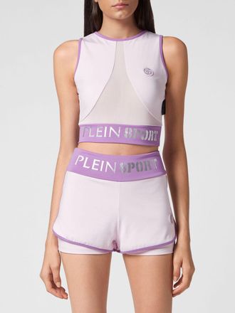 Plein Sport Cropped Off-the-Shoulder Sports Jersey Top