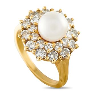 Luxury Bazaar 18K Yellow Gold 1.0ct Diamond and Pearl Cluster Ring MF13-062926