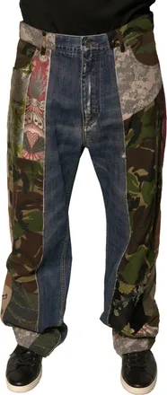 Dolce & Gabbana Mens Blue Patchwork Cotton Straight Denim Jeans Clothing