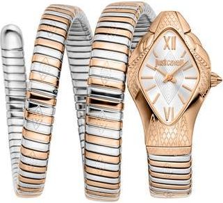 Just Cavalli Two Tone Coiled Snake Bracelet Watch, 22mm x 36.5mm in Silver/Rose Gold at Nordstrom Rack