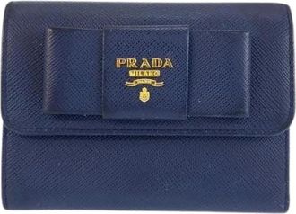 Prada Pre-owned Wallets, female, Blue, Size: ONE SIZE Pre-owned Saffiano Fiocco Ribbon Wallet