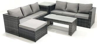 Fimous Garden Outdoor Rattan Furniture Set with Sofa Coffee table Big Footstool Side Table Dark Grey Mixed - Fimous