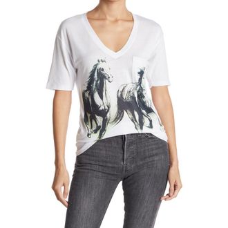 Go Couture Deep V-Neck Boyfriend Tee in Black Print 1 at Nordstrom Rack, Size X-Large