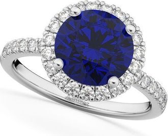 Allurez Halo Blue Sapphire & Diamond Engagement Ring 14K in 2.80Ct/white Gold at Nordstrom, Size 8.5