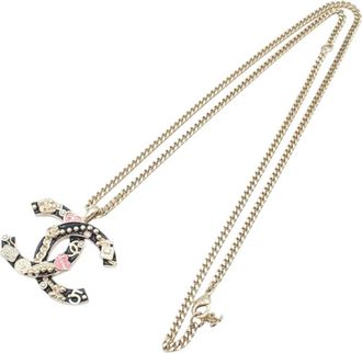 Chanel 2024 CC Gold Plated and Enamel Camellia Perfume Bag Icon Pendant Necklace costume necklace - Nero
