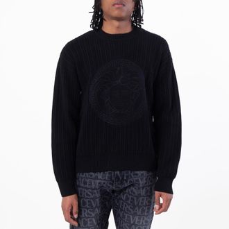 Versace Cable Knit Medusa Embroidered Sweater, Brand Size 50 ( US Size 40 )