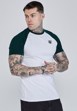 Siksilk Mens White,Green Raglan T-Shirt S