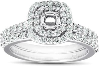 Pompeii3 3/4Ct Double Cushion Halo Diamond Engagement Ring Setting Mount 14k White Gold