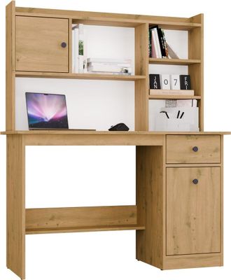 Topeshop Chester - Escritorio Con Estante Superior - 1 Caj&oacute;n, 1 Armario, Compartimento De Almacenaje - 120x145x45 Cm - Roble Artisan