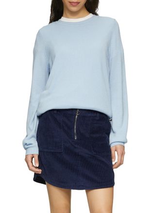 QS by s.Oliver Rundhalspullover QS, Damen, Gr. XXL (44), blau, Strick, Obermaterial: 60% Viskose, 40% Baumwolle, unifarben, regular fit taillenbedeckt, Rundhals, Rip