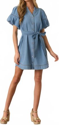 Entro Puff Sleeve Denim Dress In Blue
