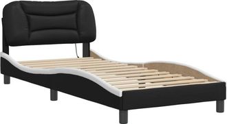 vidaXL Vidaxl - Estructura Cama Con Led Cuero Sint&eacute;tico Negro Y Blanco 90x190cm