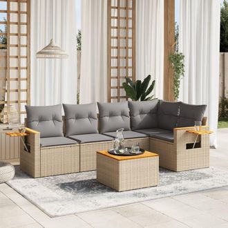 vidaXL Vidaxl - Juego De Sof&aacute;s Jard&iacute;n Con Cojines 6 Pzas Rat&aacute;n Sint&eacute;tico Beige