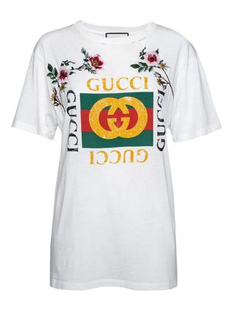 Gucci floral-embroidered T-shirt - White