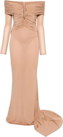 Elisabetta Franchi Ruched Off-shoulder Maxi Dress
