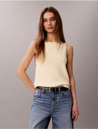 Calvin Klein Jeans Calvin Klein Womens Woven Monologo Cable Knit Tank - Yellow - XL