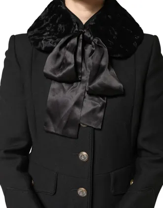 Dolce & Gabbana Black Lamb Fur Women Neck Warmer Winter Scarf