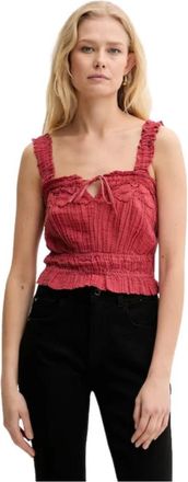 Guess Rode Vierkante Hals T-shirt - Dames - Tops zonder mouwen - Rood - L - Tops