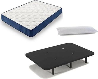 HOGAR 24 Cama Completa - Colchón Viscoelástico Viscorelax + Base Tapizada 3D Color Negro + 6 Patas De 26cm + Almohada De Fibra, 135x190 Cm
