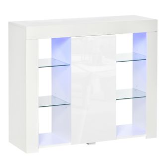 OEM Aparador Moderno Con Luces Led Mueble Buffet Con 1 Puerta De Alto Brillo Cierre A Presi&oacute;n Estantes Ajustables Y Control Remoto 97x35x83 Cm Blanco