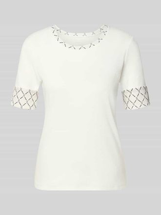 Marc Cain T-Shirt in Ripp-Optik mit Rundhalsausschnitt in Offwhite, Gr&ouml;&szlig;e 34