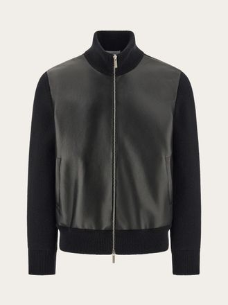 Ferragamo Men Bomber jacket in leather and wool Black