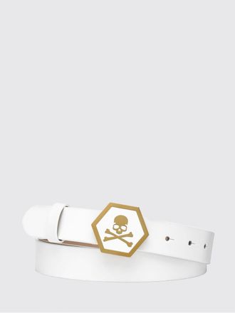 Philipp Plein Smooth Leather Belt with Metal Buckle and Skull Print