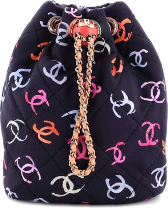 Chanel Logo Drawstring CC Bucket Quilted CC Printed Fabric Small backpack - Blauw