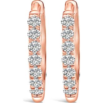House of Brilliance 10K Gold 1/4 Cttw Diamond Double Sided Huggie Hoop Earrings in Rose at Nordstrom