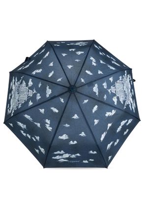 Moschino Folding Umbrella With Print, Unisex, Navy Blue