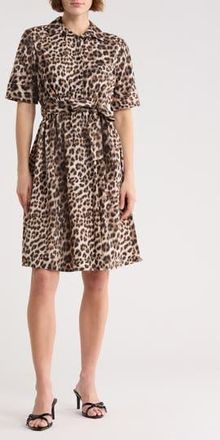 DKNY Leopard Print Shirtdress in Cappcucino Multi at Nordstrom Rack, Size 10