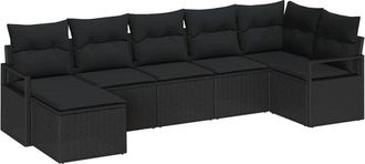 vidaXL Conjunto de sofá de jardín 7 pcs Negro Poliratán Vidaxl