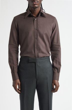 Thom Sweeney Lecce Point Collar Flannel Button-Up Shirt in 260C - Dark Brown at Nordstrom, Size 17.5