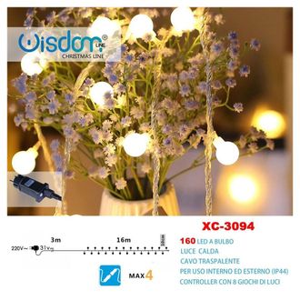 Trade Shop Trade Shop - Catena Luminosa A Bulbo 160led Luce Calda Cavo Trasparente 8 Giochi Luce Xc-3094