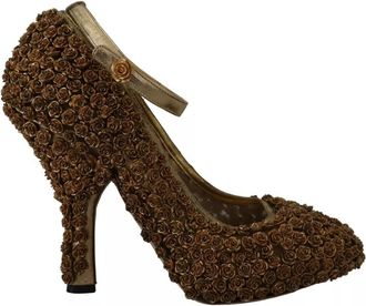 Dolce & Gabbana Gold Roses Embellished Heels Pumps Womens Shoes (Pre-Owned)