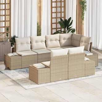 vidaXL Vidaxl - Set Divano Da Giardino Con Cuscino 7 Pcs Beige, Crema