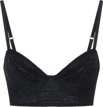Elisabetta Franchi Ondergoed, Dames, Zwart, XS, Tule, Lace BH met geborduurde veren