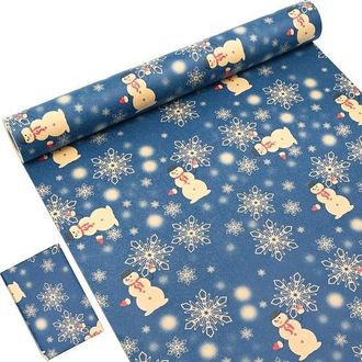 No Brand Rollo De Papel Reciclable Para Embalaje Navide&ntilde;o, 15 M X 43 Cm, Azul Oscuro, Impreso Con Estrellas, Copos De Nieve Y Mu&ntilde;ecos De Nieve Para Embalaje Na