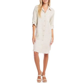 Karen Kane Long Sleeve Linen Shirtdress in Oatmeal at Nordstrom, Size Medium P