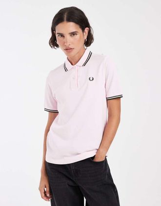 Fred Perry Polo rosa confetto con doppia riga verde a contrasto
