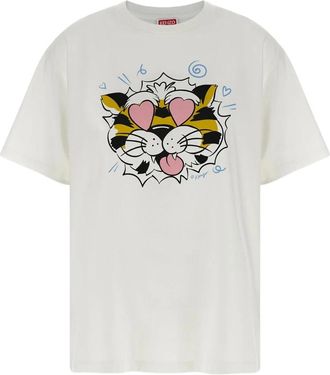 Kenzo Wild Tiger T-shirt met losse pasvorm - Dames - T-shirts - Wit - XS - Katoen - Tops